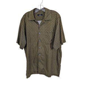 Jim Thompson Mens L Button Up Shirt Dark Olive Green Elephant Print Cotton